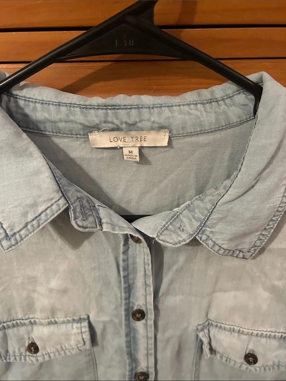 Love Tree Light Blue Denim-Style Button Shirt - Picture 2 of 3
